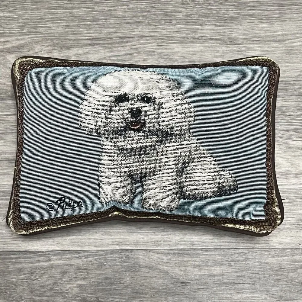 Vintage Linda Picken Needlepoint Pillow Tapestry Bichon Frise French Art‎ Dog